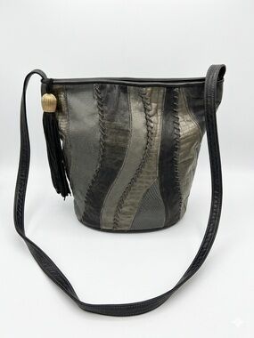 VINTAGE Whimsigoth Patchwork Crossbody Bag | Mixed Texture Metallic Boho Tassel